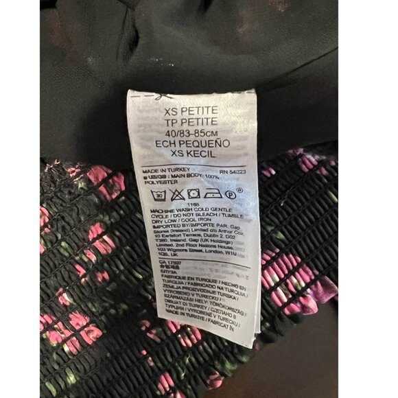 EUC Banana Republic floral tie front volume sleeve wrap top pink black XS petite - Picture 7 of 8